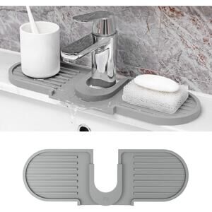 Kitchen Sink Splash Guard Mat 16"x5" Silicone Water Drain Tray GRAY NEW